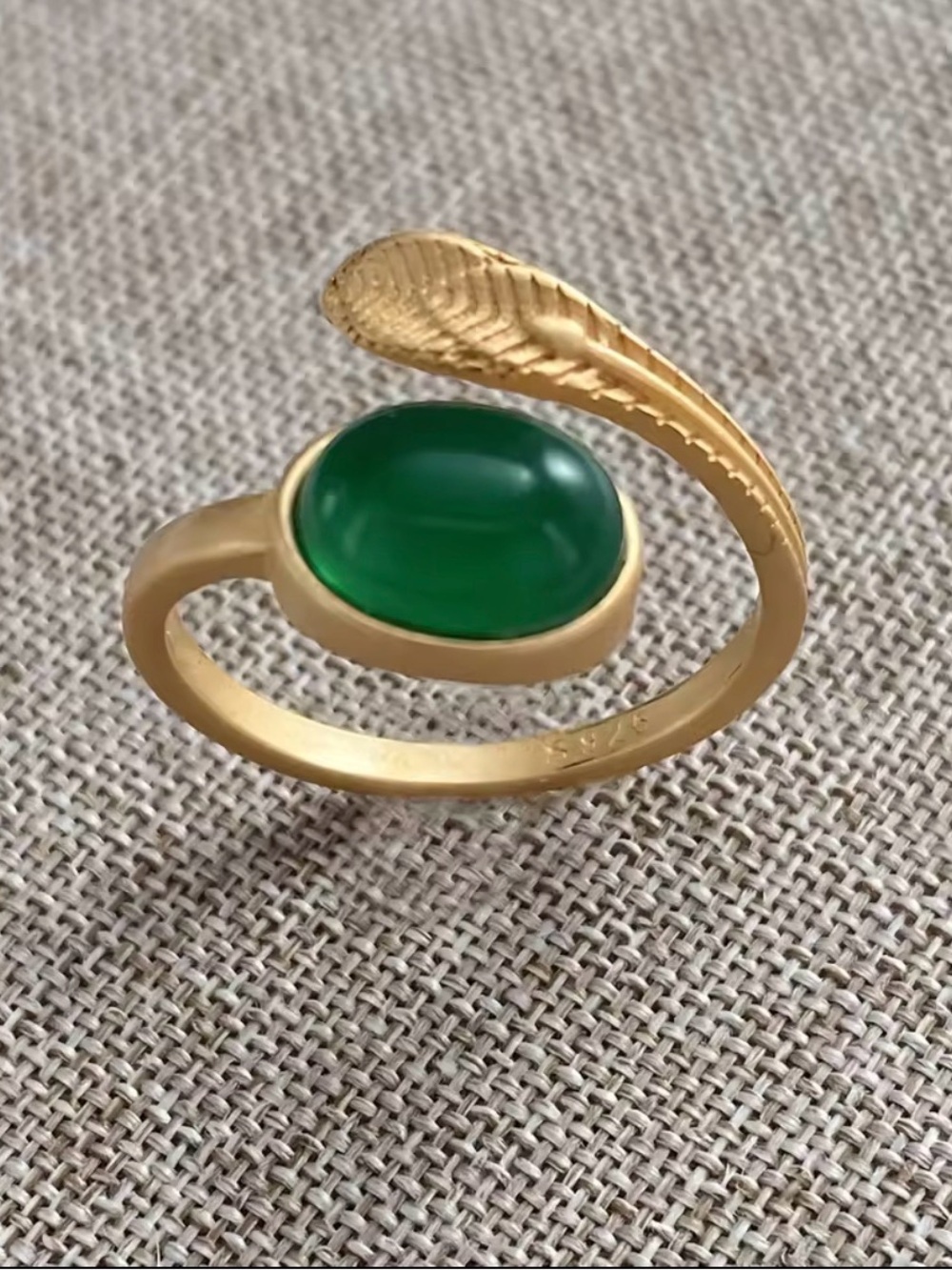 Gold-Tone Green Stone Adjustable Wrap Ring